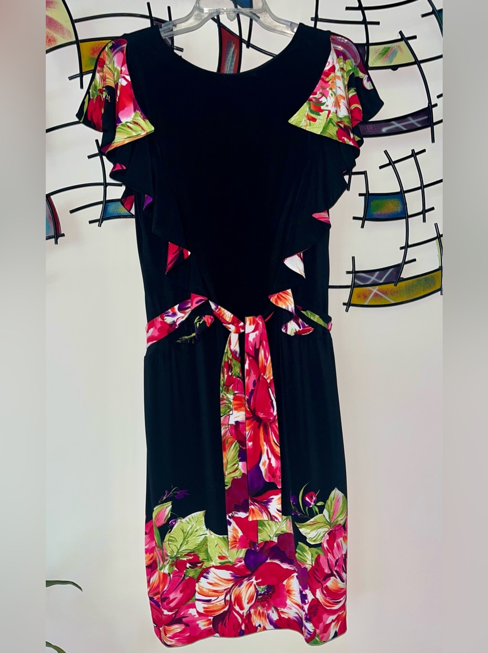 Jones New York Dress Size 12, Black White Red Floral Midi Dress